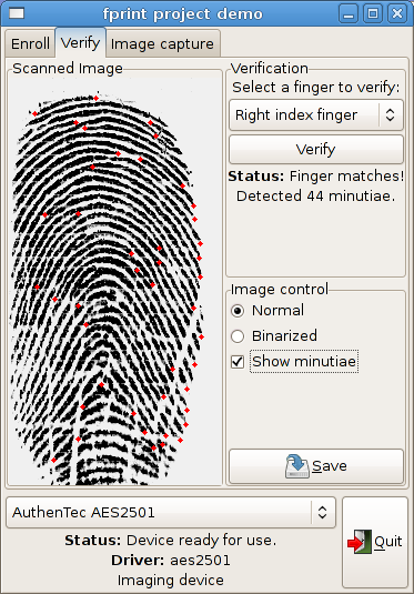 Verify interface with minutiae plotted on scan Verify interface with minutiae plotted on scan