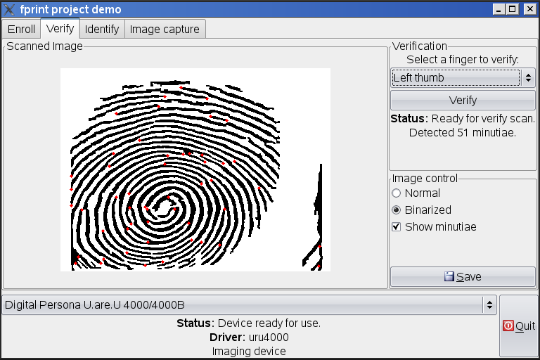 Verification interface with minutiae Verification interface with minutiae